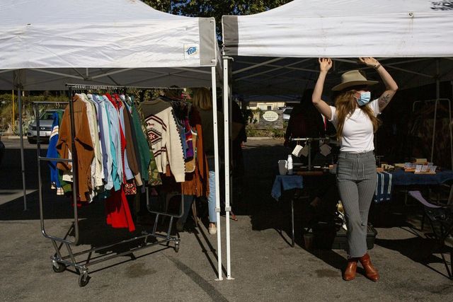 A pop-up market on Sunday in Austin, which has attracted new residents with comparatively warm weather and larger homes.