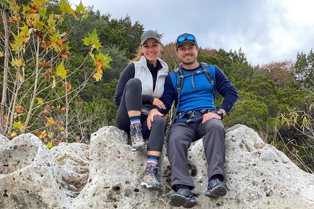 Jess Glazer and Mike DeRose hiking outside of Austin, Texas, in November.